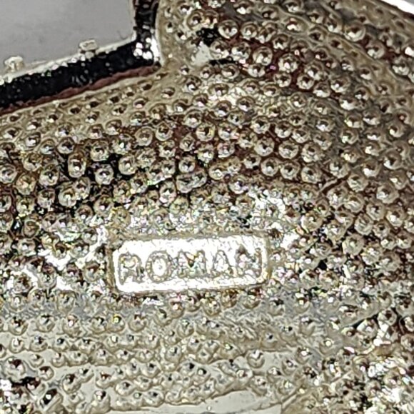 Roman Signed Clear Rhinestones Silver Tone Frog Brooch Pin Jewelry 1.25 Inches - Picture 4 of 7